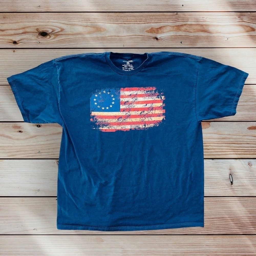 American Flag Graphic Tee Blue XXL‎ 2XL Patriotic USA Men's Shirt N6